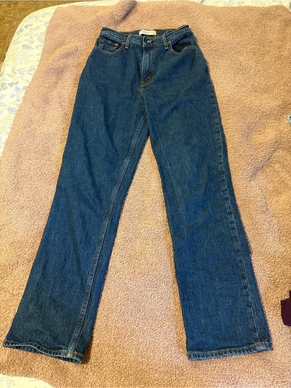 Abercrombie & Fitch Medium Blue Denim Jeans with Gold Stitching
